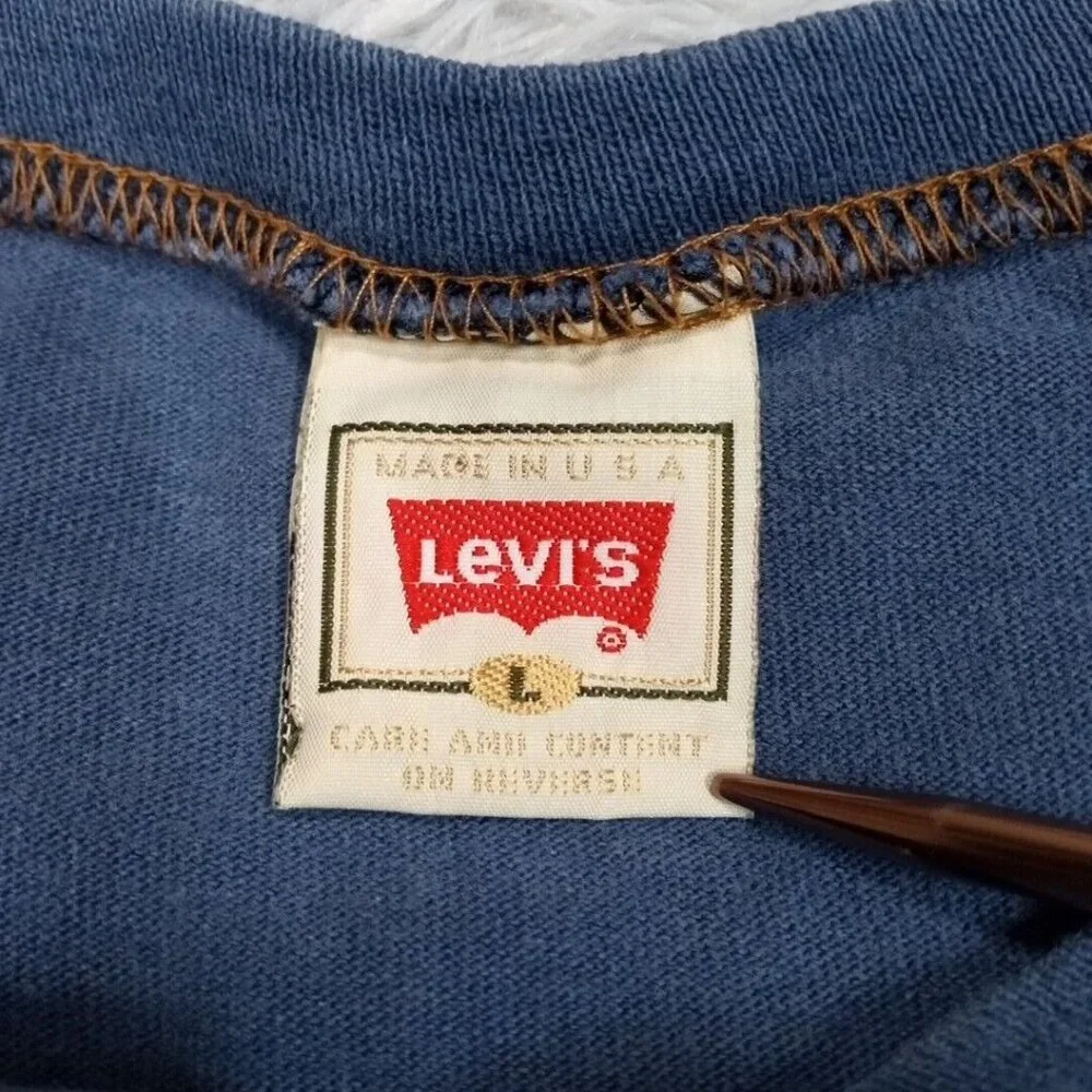 Vintage Levi's Mens Shirt‎ Blue L Tee 90's 501 Strauss Co. San Francisco